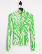 Monki Swirl Print High Neck Top In Green
