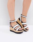 Pull & Bear Black And White Wooden Wedge - White