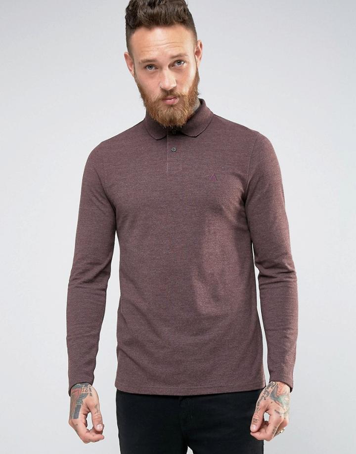 Asos Long Sleeve Polo In Pique With Logo In Oxblood Marl - Red