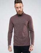 Asos Long Sleeve Polo In Pique With Logo In Oxblood Marl - Red