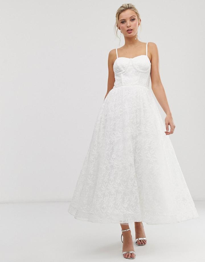 Dolly & Delicious All Over Lace Embroidered Bodice Detail Full Prom Midaxi Dress In White - White