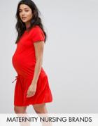 Gebe Maternity Nursing Jersey Dress With Pleated Hem - Red