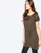 Vila Short Sleeve Tunic With Lace Detail - Black Olive