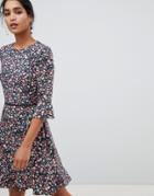 Oasis Tea Dress With Flute Sleeves In Ditsy Floral Print - Multi