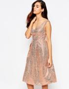 Lashes Of London Razzle Metallic Bandeau Midi Prom Dress - Gold
