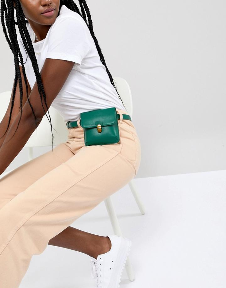 Asos Design Purse Belt With Push Lock Detail - Green