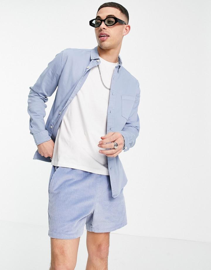 Asos Design Slim Denim Shirt In Blue-blues