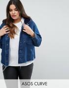Asos Curve Denim Hooded Jacket With Raw Edges - Blue