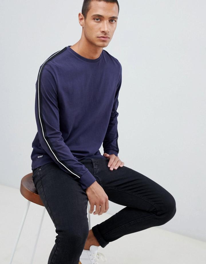Threadbare Sleeve Tape Long Sleeve Top - Navy