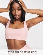 Asos Design Mansy Suit Squoval Crop Top In Pink