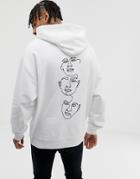 Asos Design Oversized Hoodie With Faces Back Print In White - White