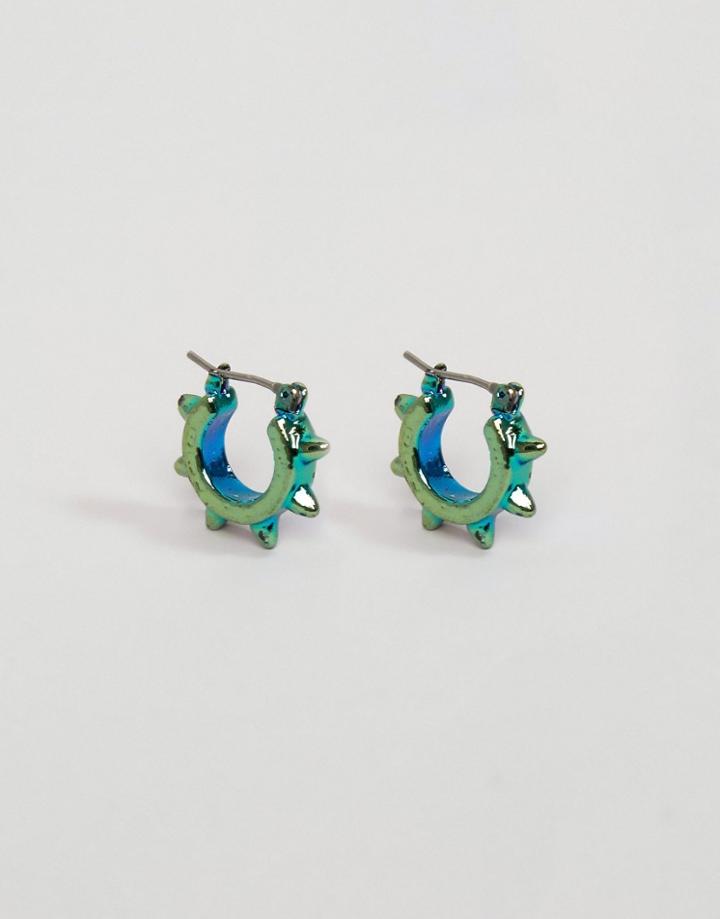 Asos Spiked Hoop Earrings In Oil Spill Finish - Multi