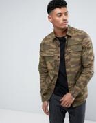 Yourturn Acid Wash Camo Shirt In Regular Fit - Green