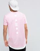 Asos Super Longline T-shirt In Pink With Stars Back Print And Contrast Hem Extender - Pink