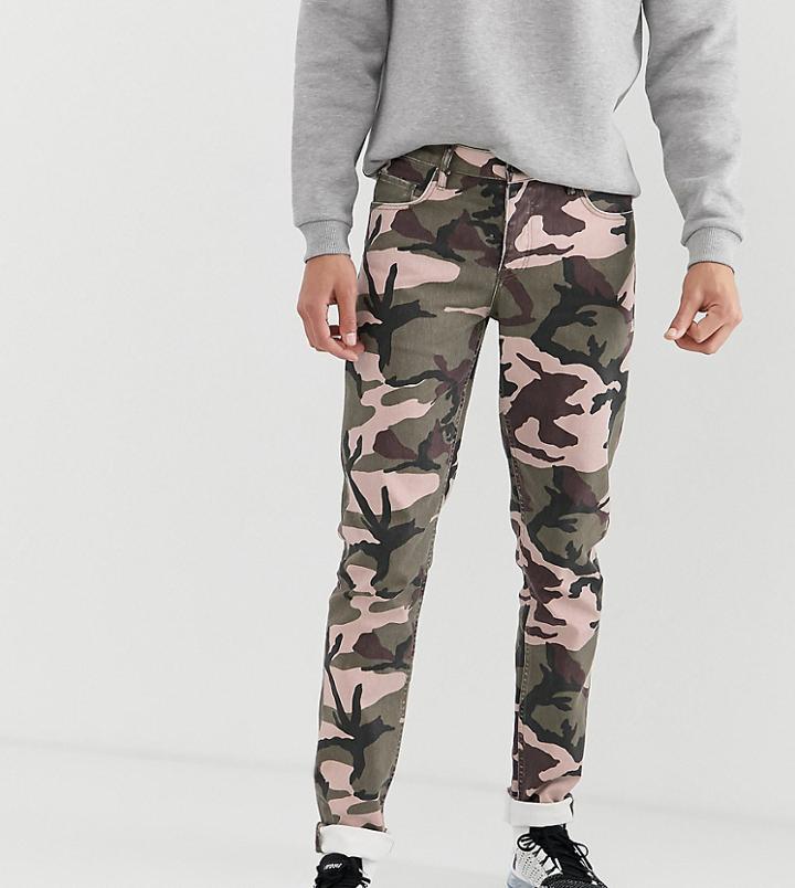 Asos Design Tall Slim Jeans In Camo Print-green