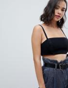 Asos Design Denim Crop Top With Skinny Straps - Black