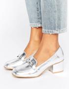 New Look Metal Detail Block Heel Loafer - Silver