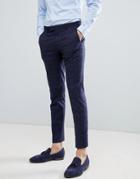 Moss London Wedding Skinny Suit Pants In Navy Check - Navy