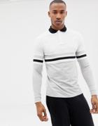 Asos Design Long Sleeve Polo Shirt With Contrast Body And Sleeve Panels In White - White
