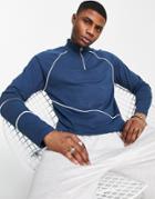 Asos Design Oversized Long Sleeve T-shirt With High Neck And Piping Details In Navy-blue