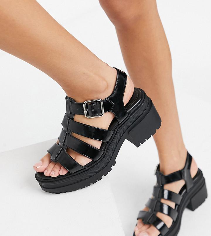 Asos Design Wide Fit Hugo Chunky Mid Heeled Sandals In Black