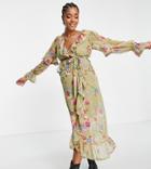 River Island Maternity Floral Wrap Dress In Green