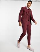 Asos Design Wedding Super Skinny Suit Pants In Burgundy Micro Texture-red