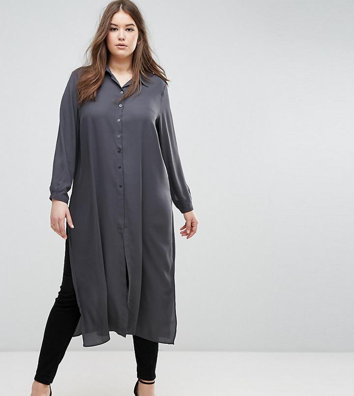 Elvi Charcoal Long Line Shirt - Gray