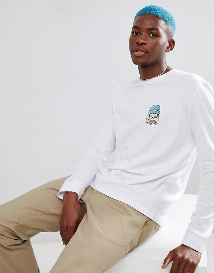 Asos Design Relaxed Long Sleeve T-shirt With Dog Print - White