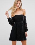 For Love And Lemons Joelene Dress With Bardot Neckline - Black