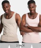 Asos Design 2-pack Organic Cotton Blend Muscle Tank Tops In Multi