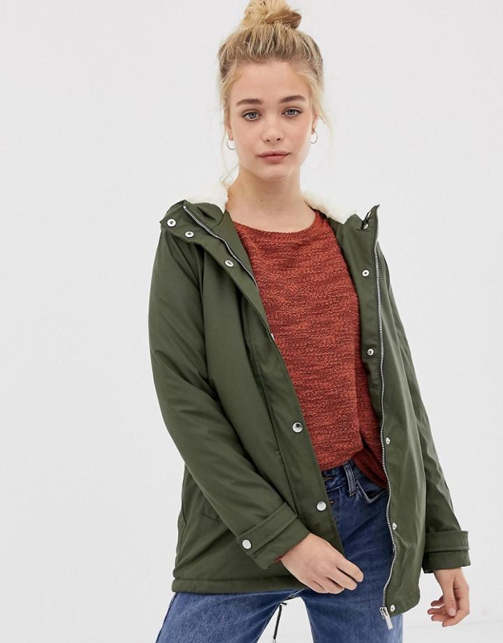 New Look Faux Fleece Lined Parka - Green