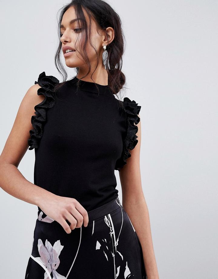 Coast Frill Knitted Shell Top - Black