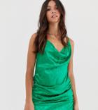 Missguided Jacquard Satin Cami Dress With Ruched Sides In Emerald Green - Green