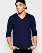 Asos Long Sleeve T-shirt With V Neck In Navy - Navy