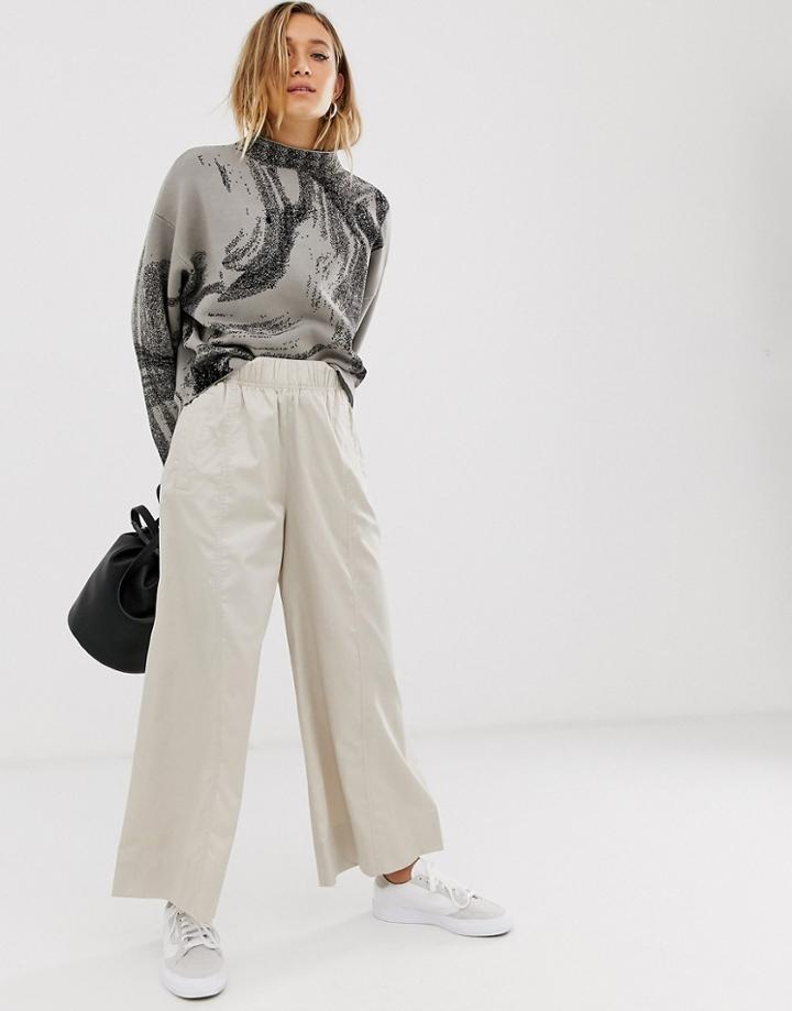 Weekday Wide Leg Lightweight Pants With Elastic Waist In Beige - Beige