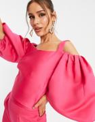 Yaura Oversized Sleeve Matching Cami Top In Hot Pink