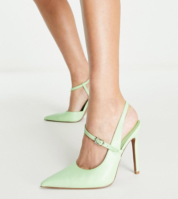 Asos Design Wide Fit Piano Asymetric High Heeled Shoes In Green