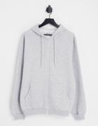 Hiit Oversized Zip Up Hoodie In Ice Heather-white