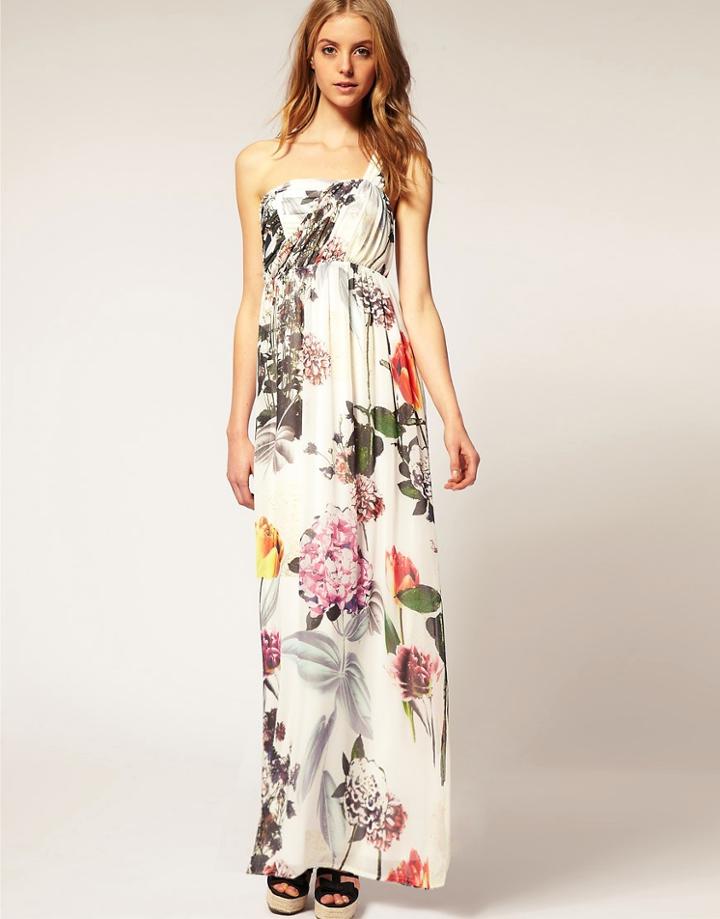 Asos Floral One Shoulder Maxi Dress - Multi