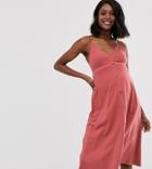 Asos Design Maternity Exclusive Midi Cami Smock Dress With Buttons-pink