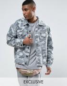 Cayler & Sons Denim Jacket In Camo With Distressing - Gray