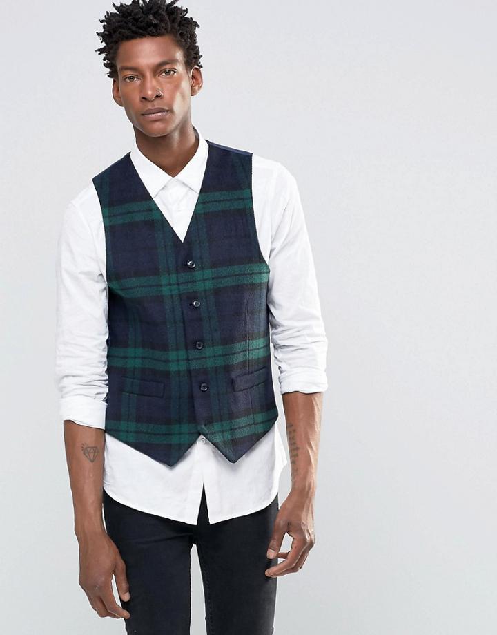 Devils Advocate Heritage Black Watch Waistcoat - Navy