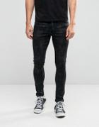 Asos Extreme Super Skinny Jeans With Random Coating - Black
