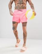 Asos Swim Shorts In Bright Pink With Stripe Drawcord Short Length - Pink