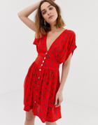 Leon & Harper Buttondown Flippy Dress In Floral - Red