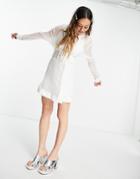 Asos Design Organza Tux Dress With Pu Collar And Belt-white