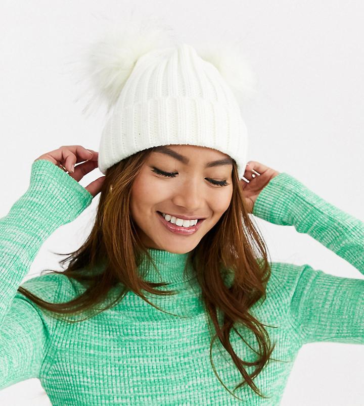 My Accessories London Exclusive Double Pom Beanie Hat In Winter White