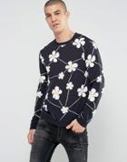 Asos Jumper With All Over Floral Design - Navy