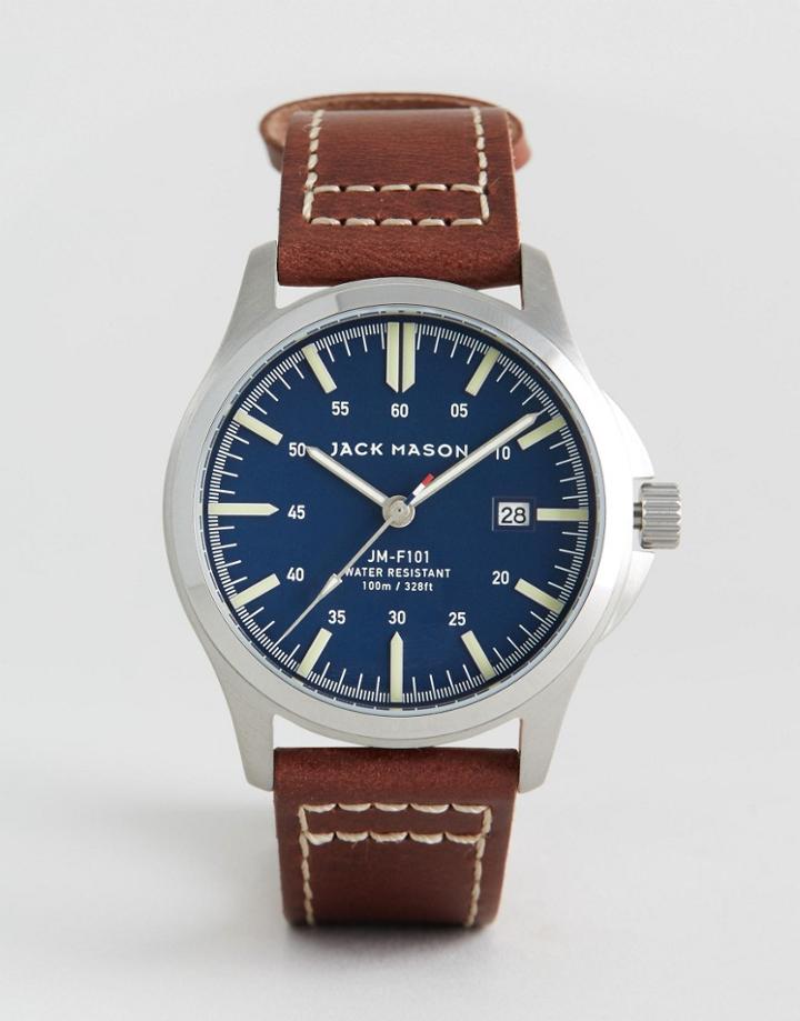 Jack Mason Field Three-hand Leather Watch With Date 42mm - Brown
